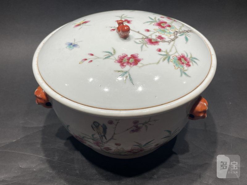 清宣统 粉彩花鸟纹温锅 - 图2